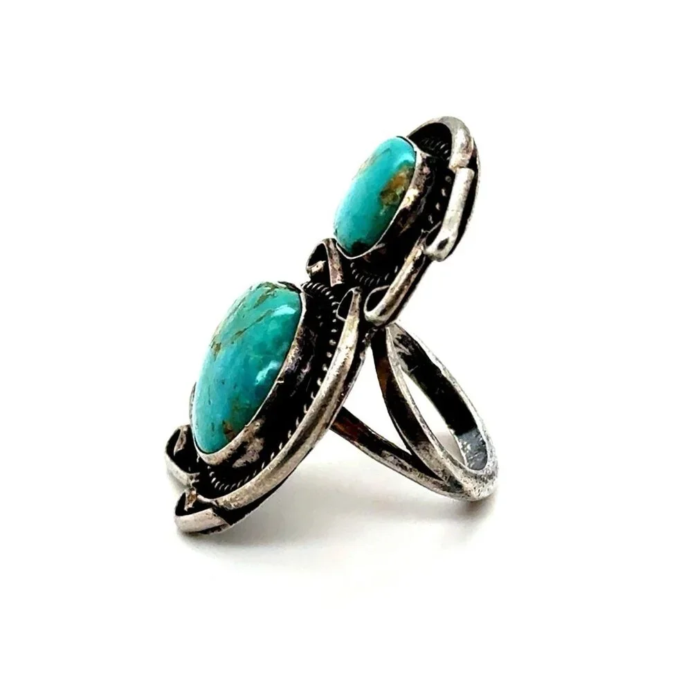 Large 2-Turquoise Silver Ring‎